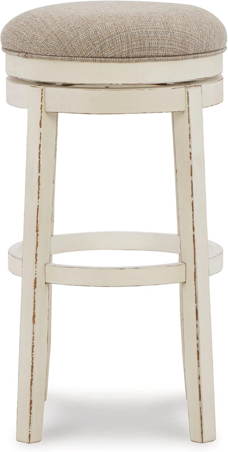 Transitional Beige 15.91" Swivel Backless Wood Barstool