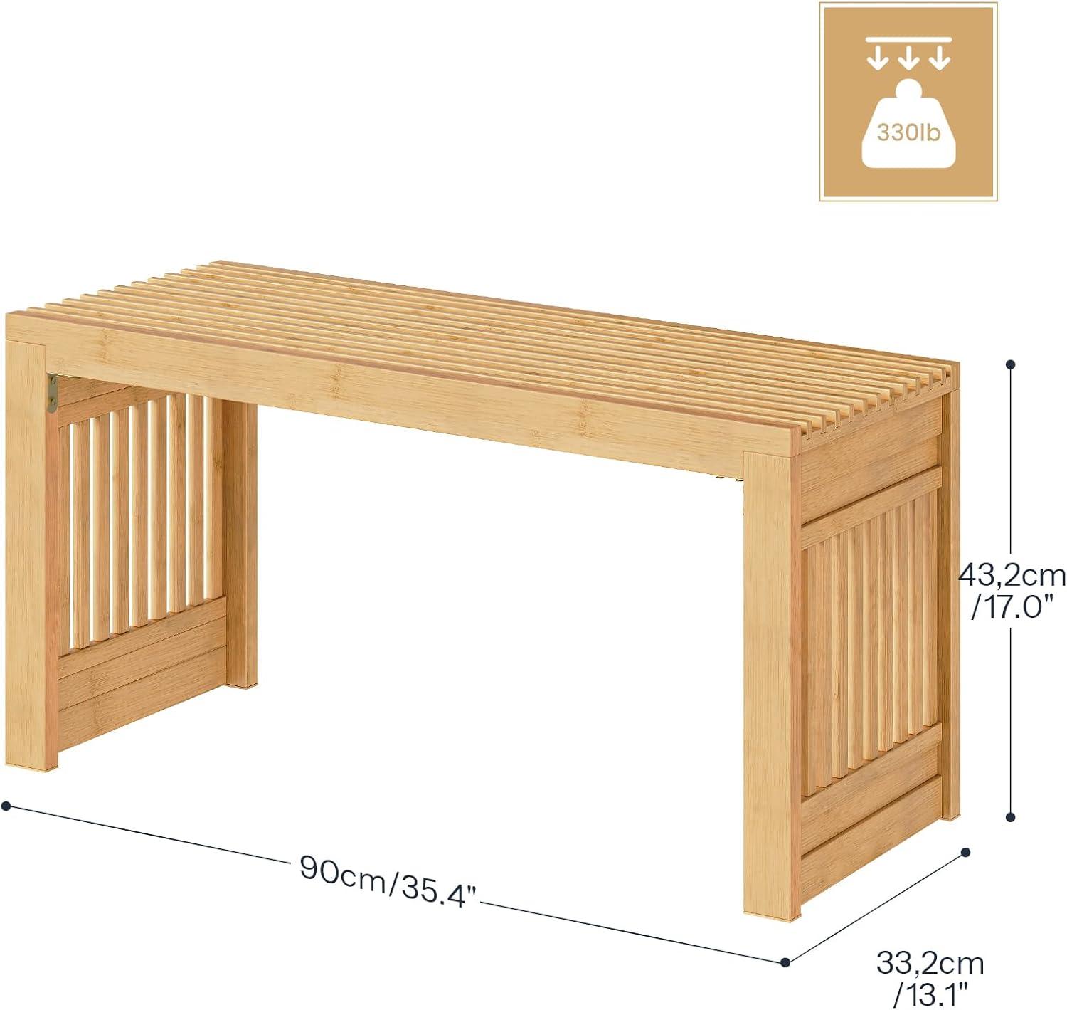 George Oliver Bamboo Dining Bench, 35 Inch Farmhouse Decor Indoor Kitchen Table Bench, Entryway Shoe Rack Bench, Outdoor Bench, Solid Bamboo Benches For Living Room, Hallway, Bedroom, Bathroom
