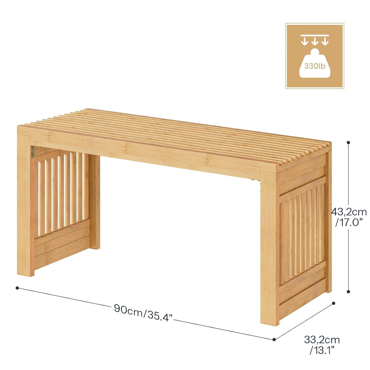 George Oliver Bamboo Dining Bench, 35 Inch Farmhouse Decor Indoor Kitchen Table Bench, Entryway Shoe Rack Bench, Outdoor Bench, Solid Bamboo Benches For Living Room, Hallway, Bedroom, Bathroom