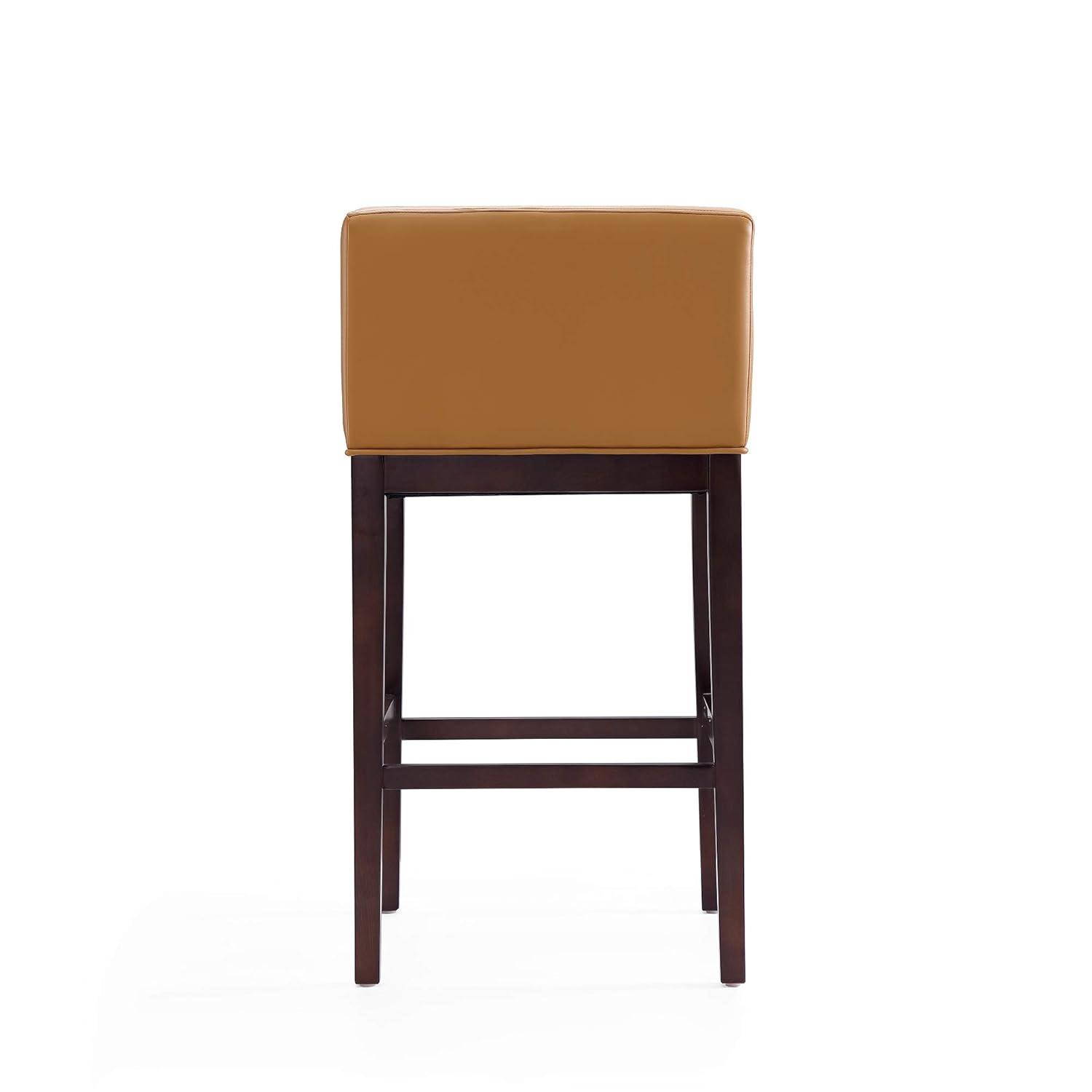 Kingsley Upholstered Beech Wood Barstool Camel - Manhattan Comfort: Mid-Century Modern, Low Back, Footrest