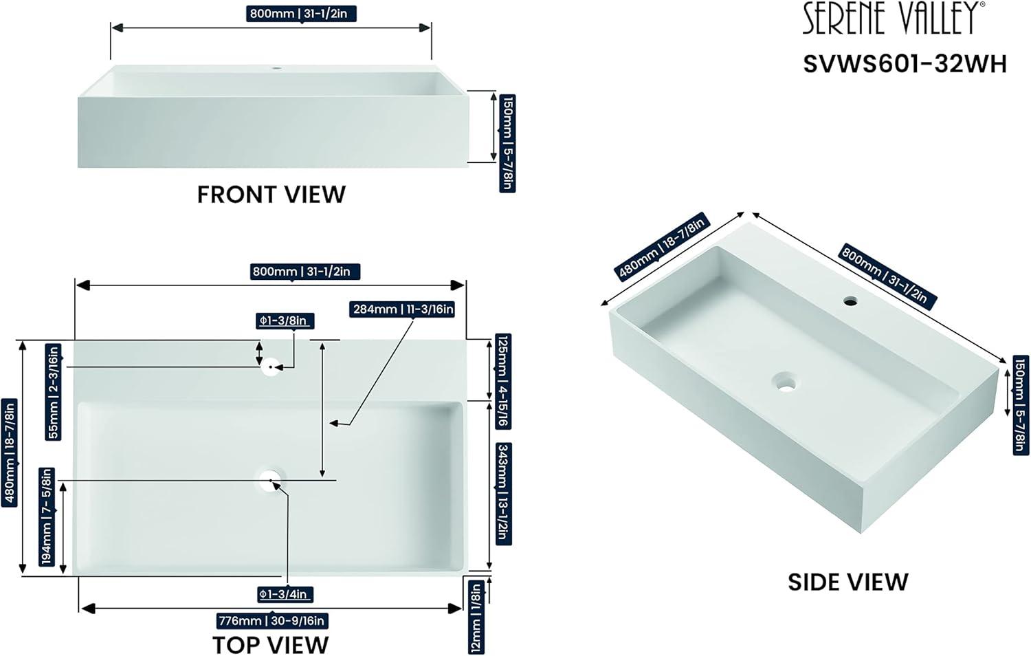 Serene Valley 18.9'' Solid Surface Square Bathroom Sink