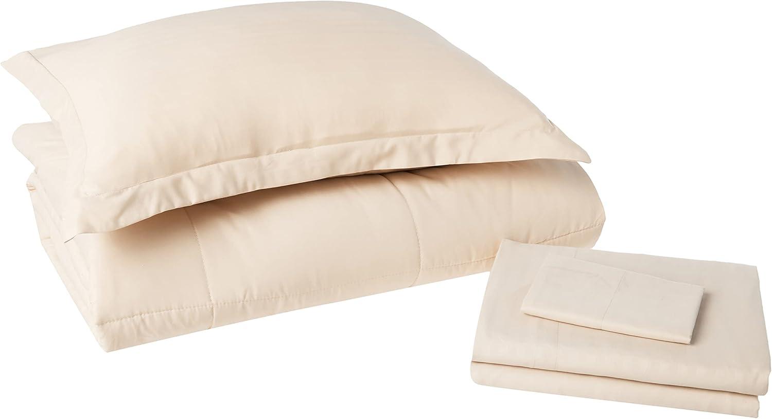 Beige Twin Down Alternative Microfiber Bed in a Bag Set