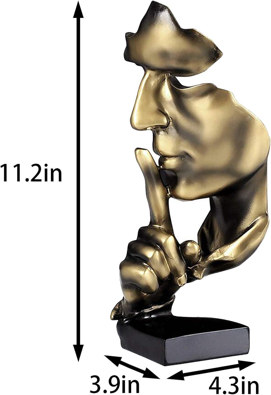 Large Black Resin Thinker Statue with Gold Accents