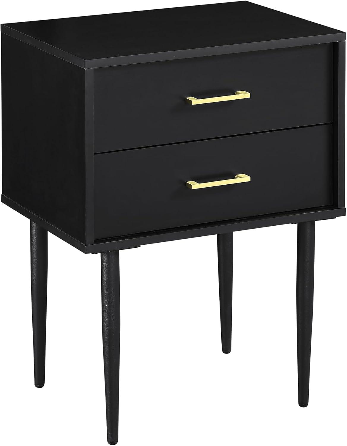 Black Wood and Metal 2-Drawer Side Table with Storage
