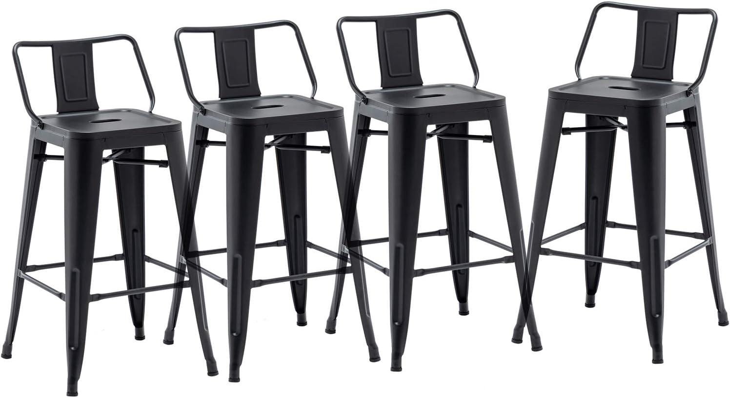 Andeworld 26" Low Back Metal Counter Stool Height Bar Stools [Set of 4] Barstools, Black