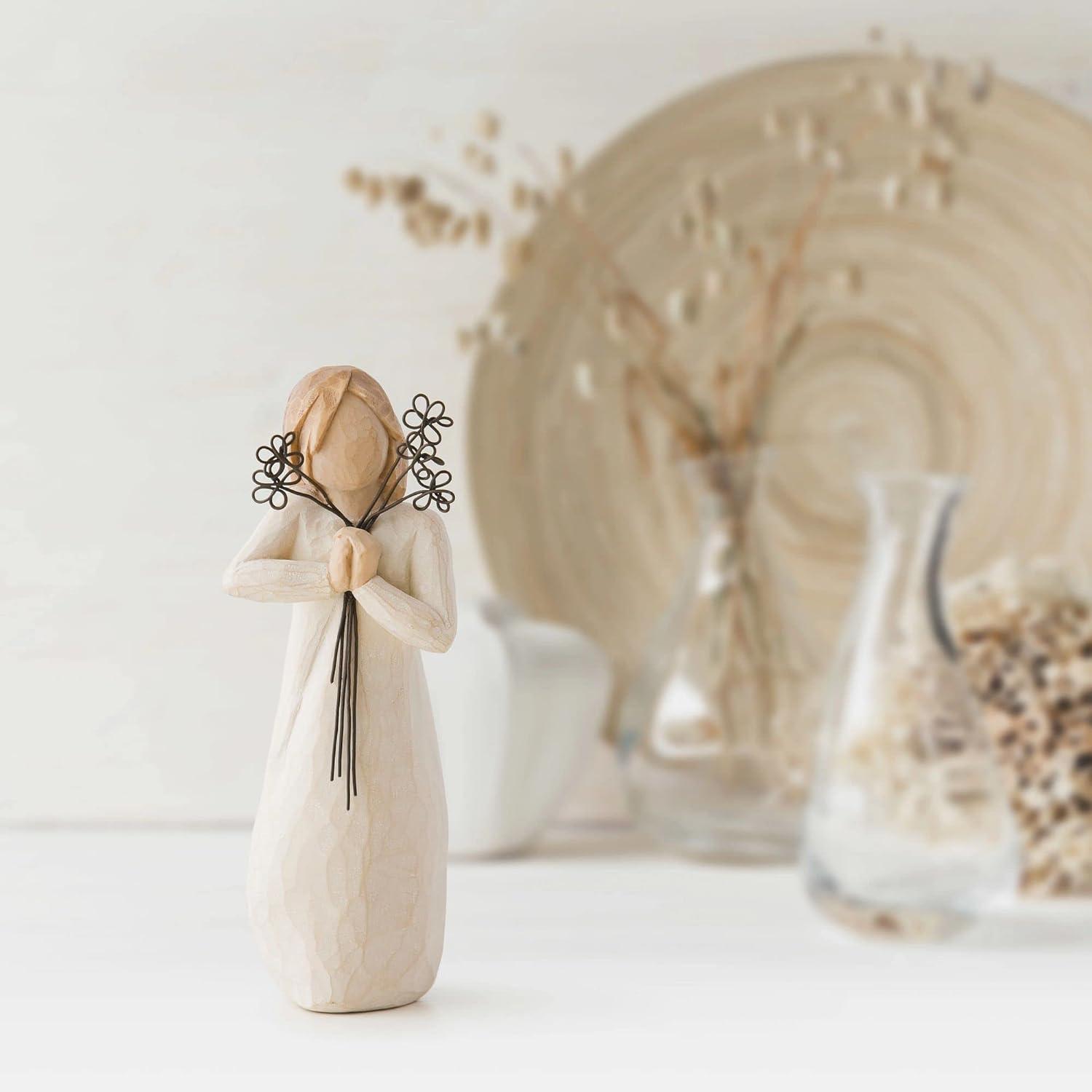 Hand-Painted White Resin Angel Figurine with Gold Leaf Detailing