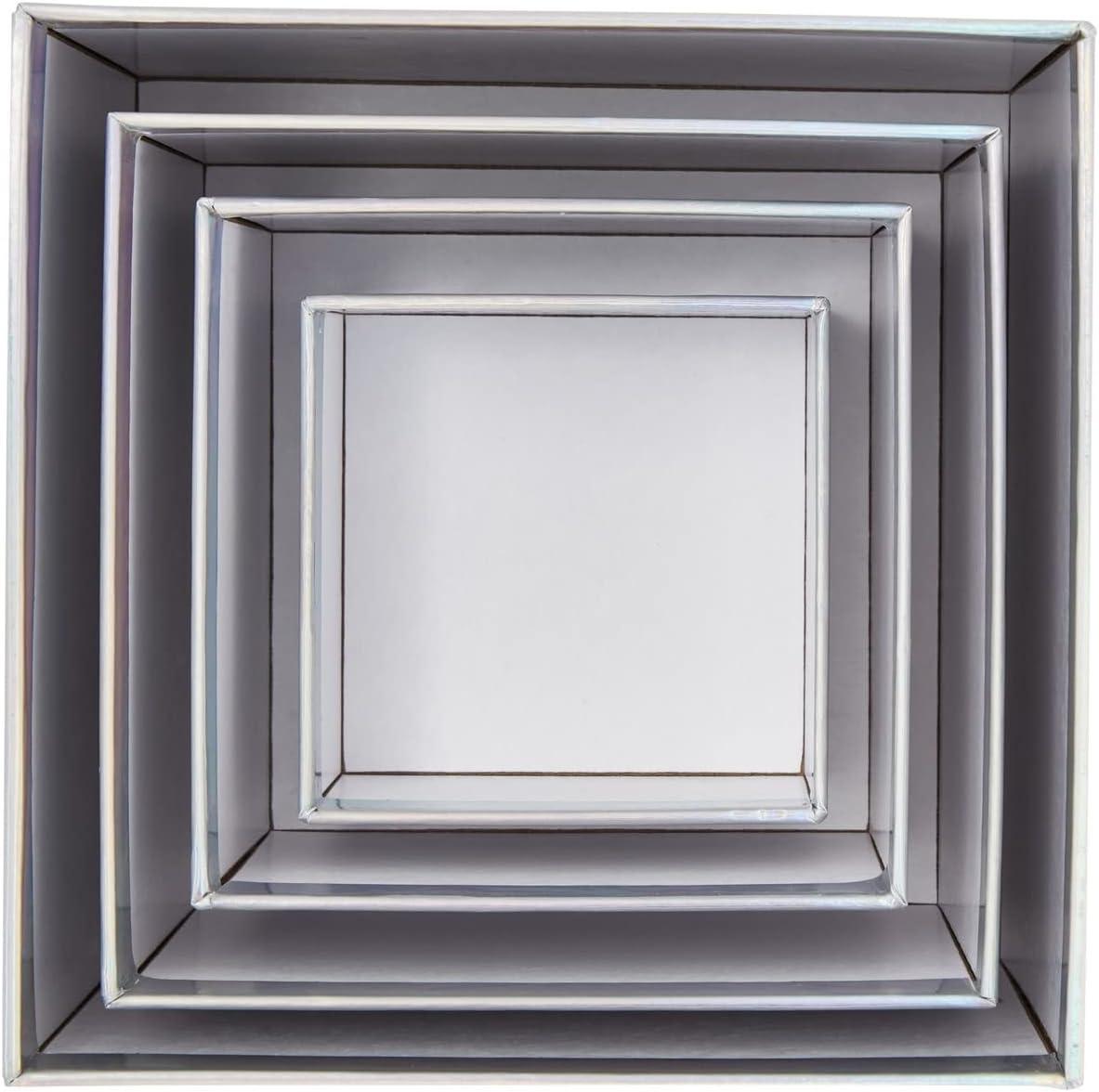 Stockroom Plus Set of 4 Sizes Square Nesting Gift Boxes with Lids for Presents, Decorative Goodie Box for Holidays, Holographic Silver