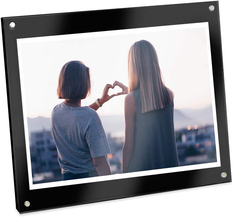 Isaac Jacobs 8 x 10 Black Wood Acrylic Picture Frame, Magnetic Photo Frame with Easel, Made for Tabletop Display