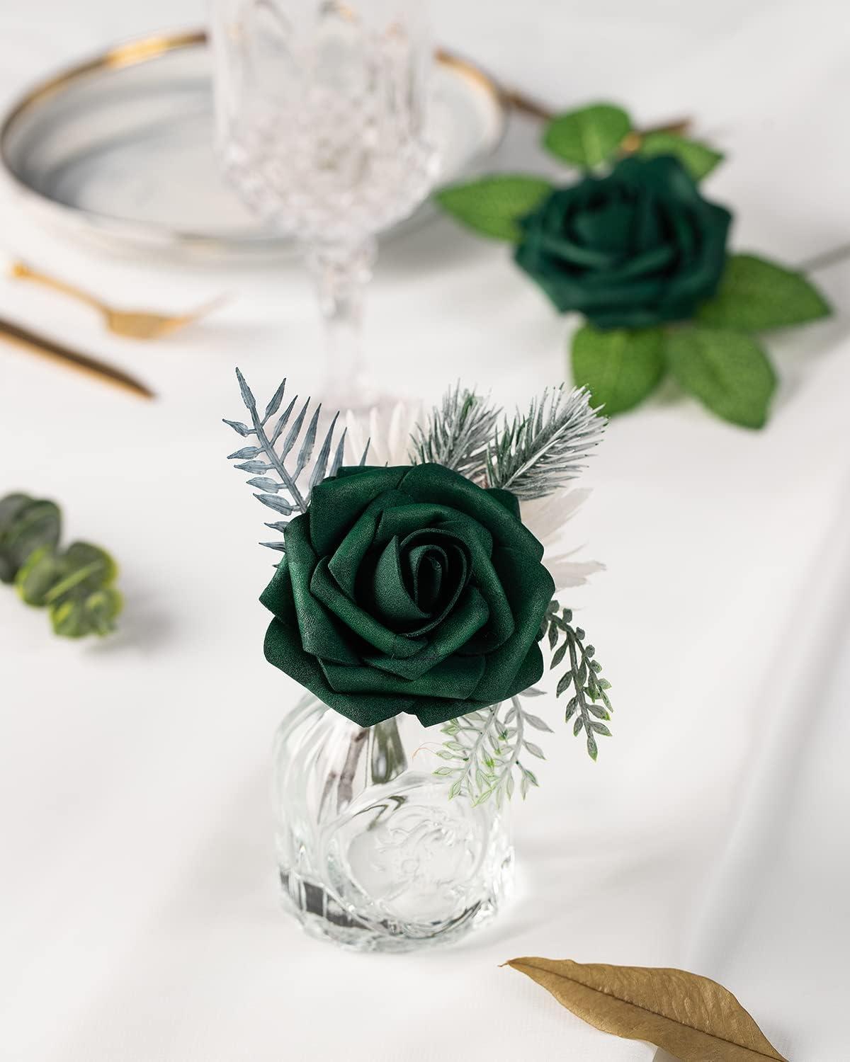 Eco-Friendly Green and White Artificial Rose Centerpiece Set