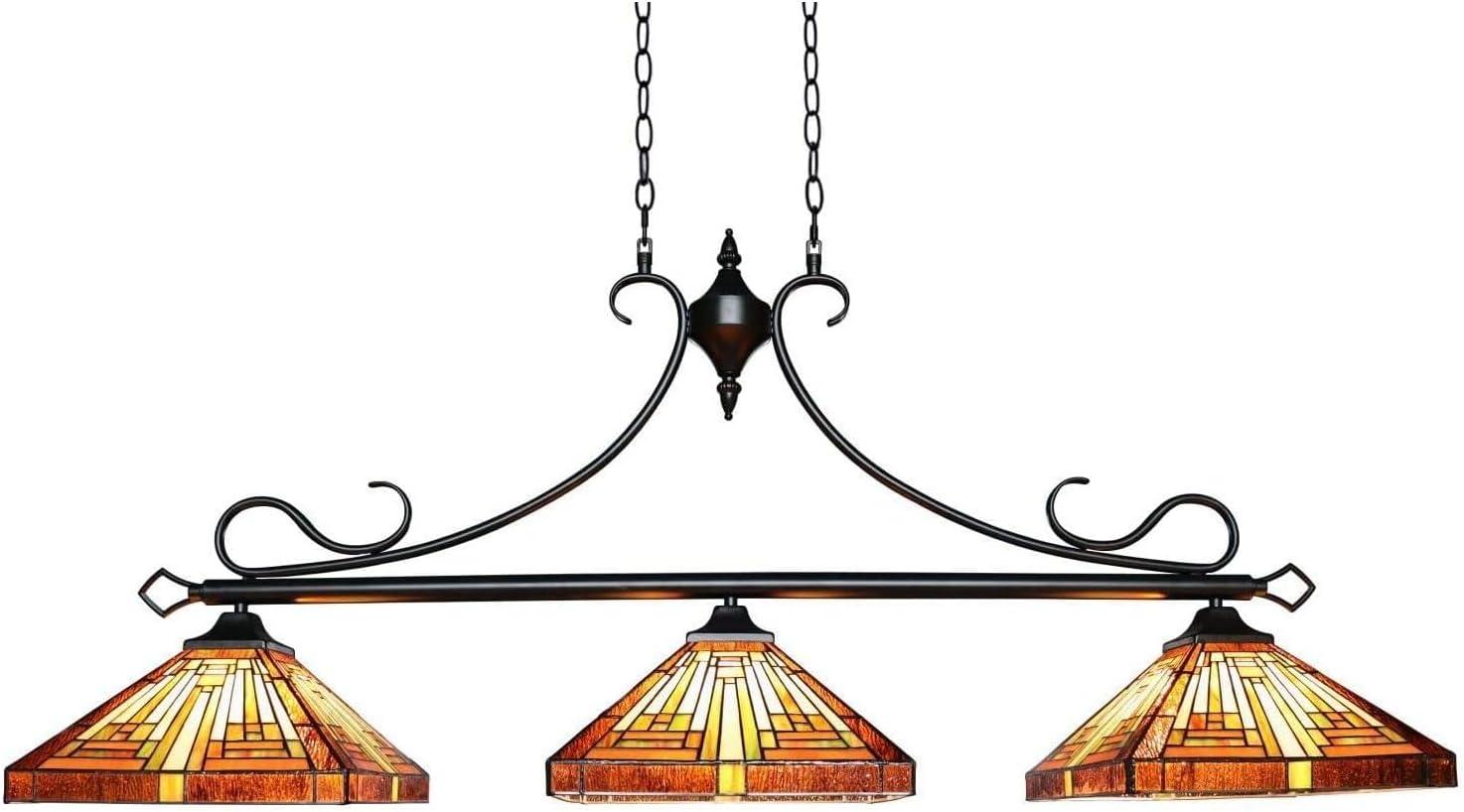 CHLOE Lighting INNES Mission Tiffany-Style Blackish Bronze 3 Light Island Pendant 47" Wide