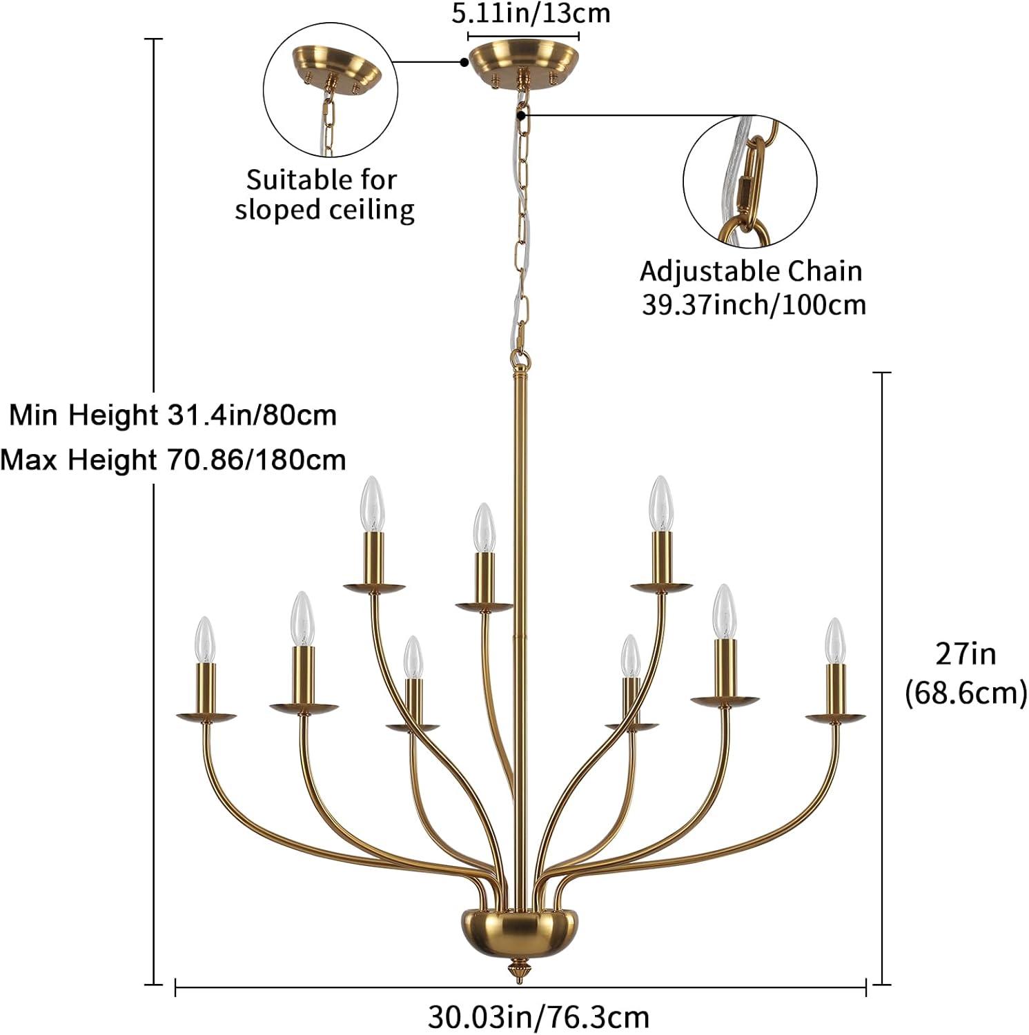 Gold 9-Light 2-Tier Candle Style Metal Chandelier