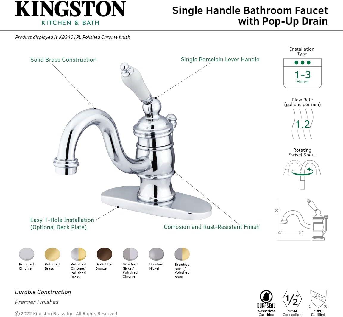 Kingston Brass Victorian Single-Handle 1-Hole Deck Mount Bathroom Faucet with Plastic Pop-Up