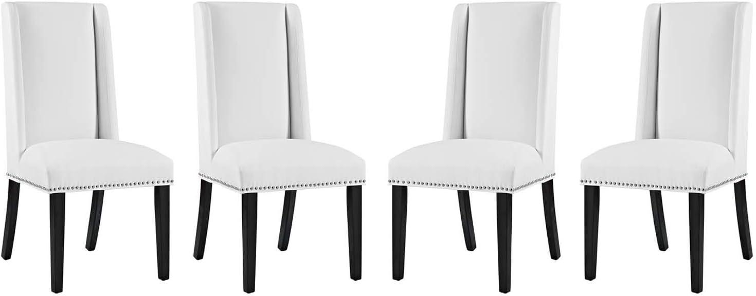 Modway Baron 20.5" Solid Rubberwood and Vinyl Dining Chair in White (Set of 4)