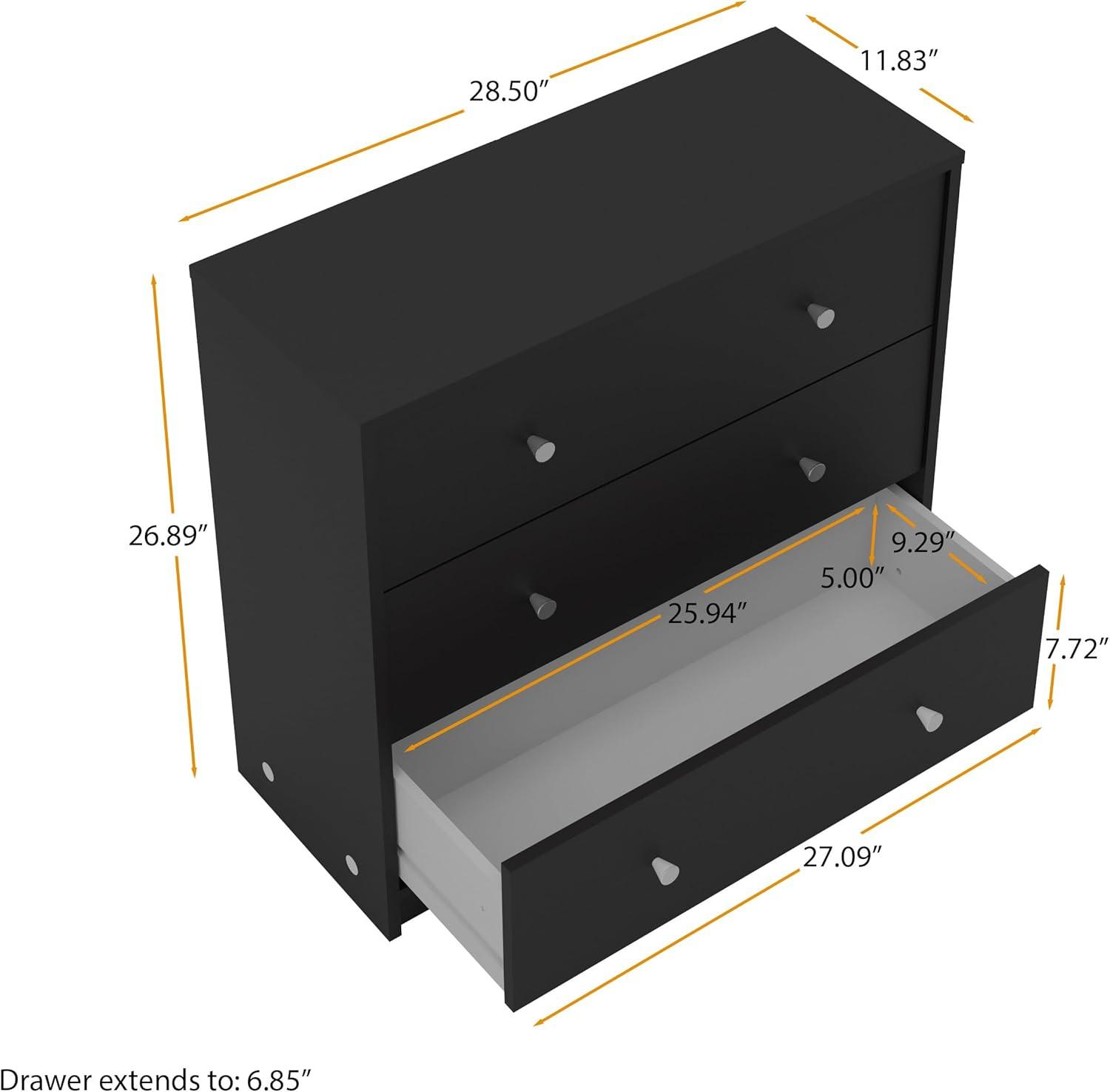 Wood Portland 3 Drawer Chest in Black-Tvilum