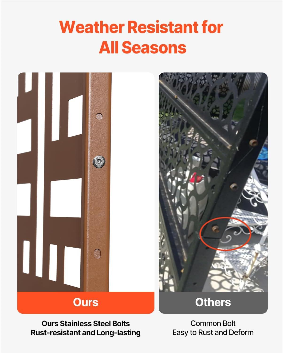 VEVOR Metal Privacy Screen, 47" W x 76" H, Outdoor Privacy Screens 3-Panel, Freestanding Outdoor Divider with Stand, Decorative Garden Steel Privacy Fence for Balcony Patio Indoor Room Hot Tub Brown