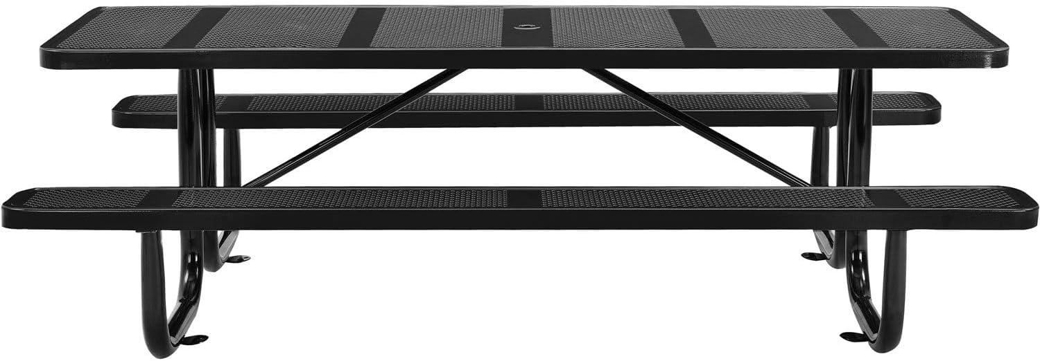 96" Rectangular Perforated Metal Outdoor Picnic Table, Black