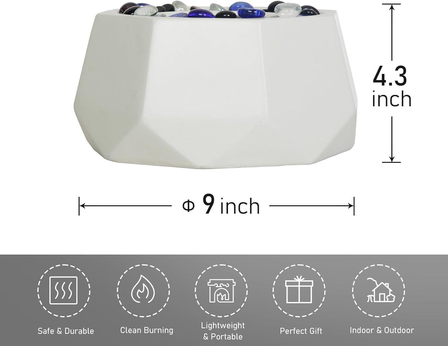 White Irregular Polygon Tabletop Fire Pit with Glass Beads