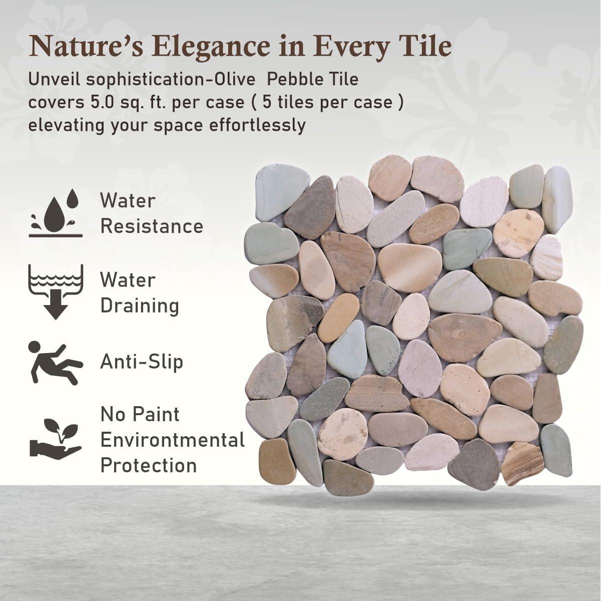 b.o.i Hawaii 12" x 12" Natural Stone Pebbles Mosaic Wall & Floor Tile