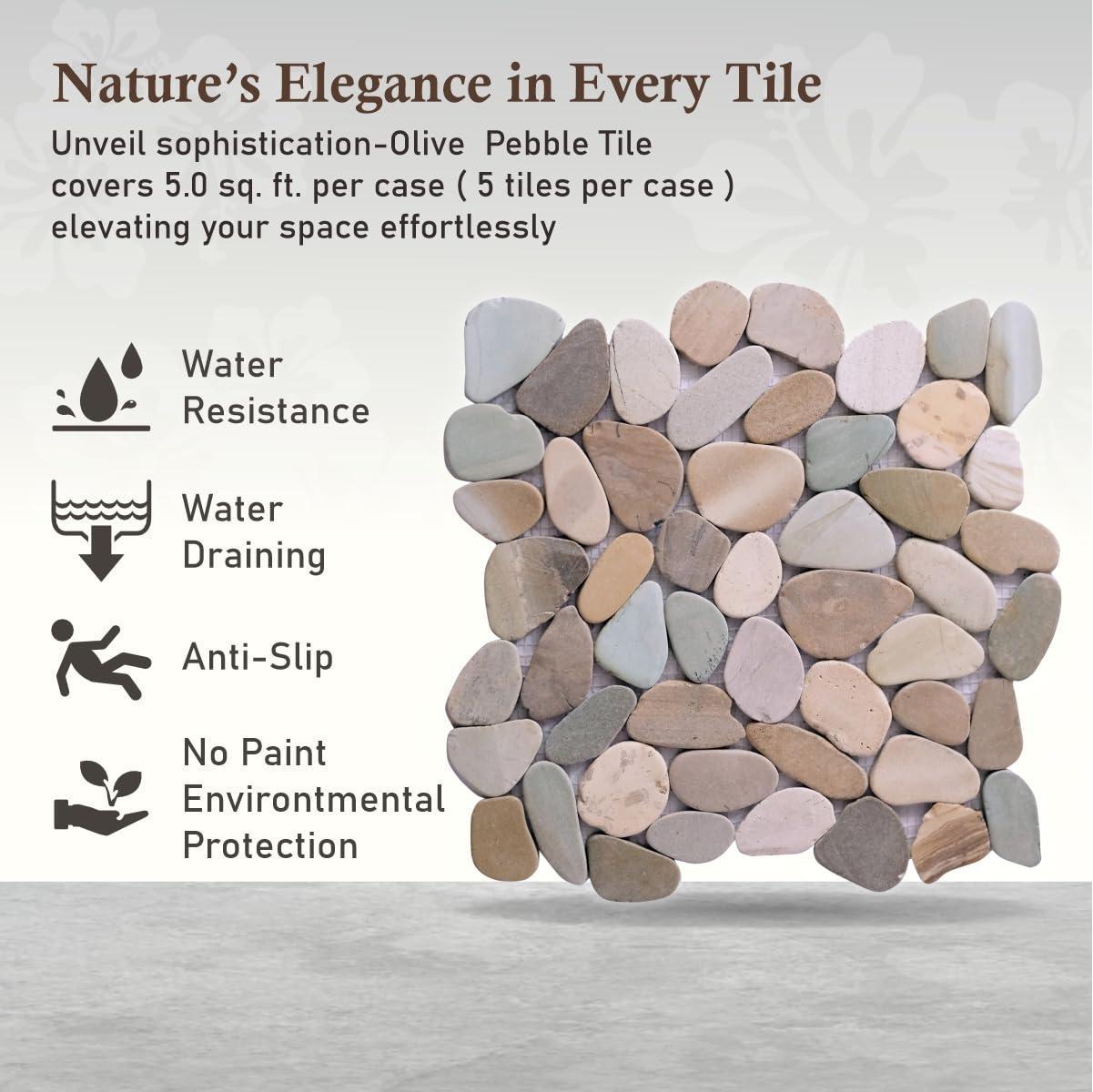 b.o.i Hawaii 12" x 12" Natural Stone Pebbles Mosaic Wall & Floor Tile