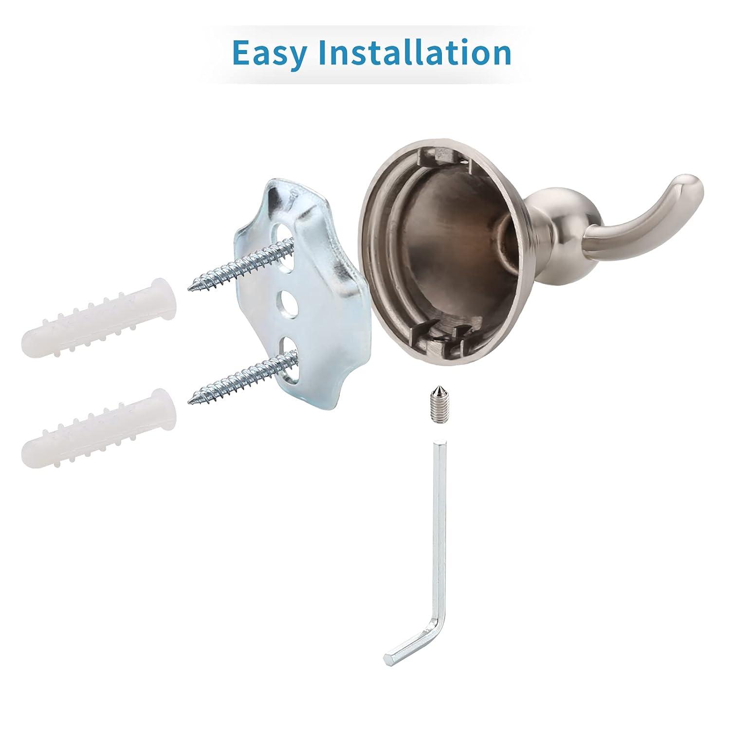 FILTA Bathroom Towel Hooks, Brushed Nickel Robe & Towel Hooks for Wall Mounted, Traditional Towel and Robe Hooks for Hanging Towels, Bath Towel Holder for Shower(2 Pack)