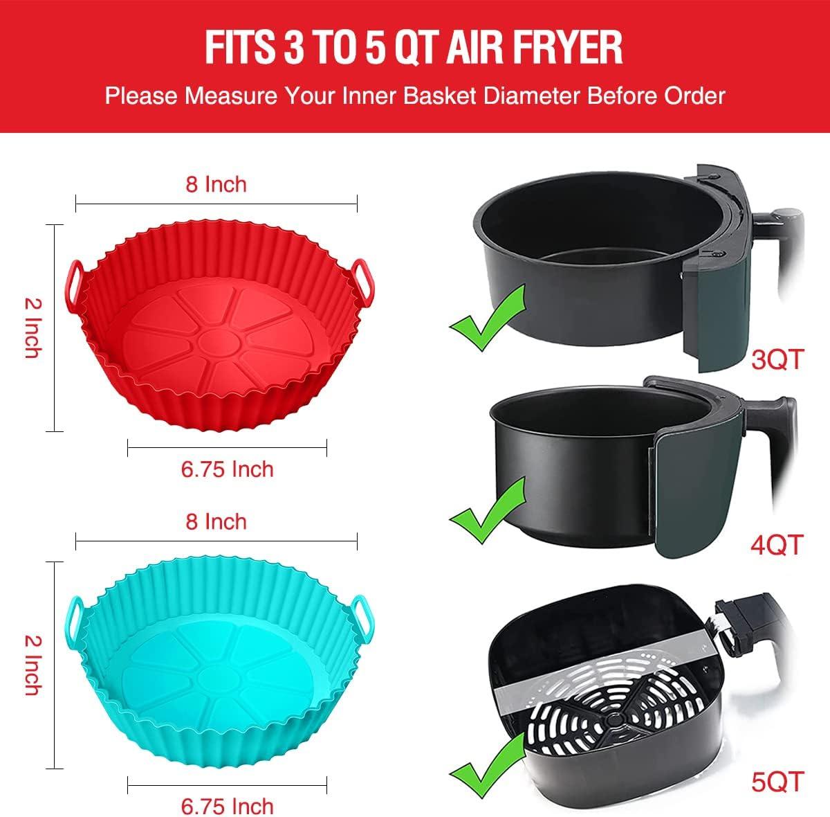 RUseeN Air Fryer Silicone Liners Pot 2 Pack, Reusable Silicone Bowl Basket Fit for 3 to 5QT Air Fryer, Replacement of Flammable Parchment Paper, Baking Tray Oven Accessories (Top 8in, Bottom 6.8in)