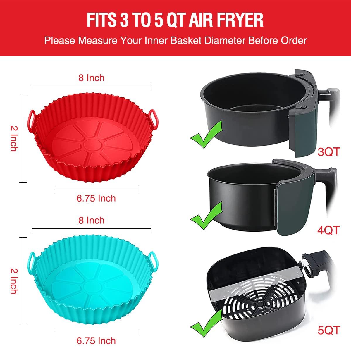 RUseeN Air Fryer Silicone Liners Pot 2 Pack, Reusable Silicone Bowl Basket Fit for 3 to 5QT Air Fryer, Replacement of Flammable Parchment Paper, Baking Tray Oven Accessories (Top 8in, Bottom 6.8in)
