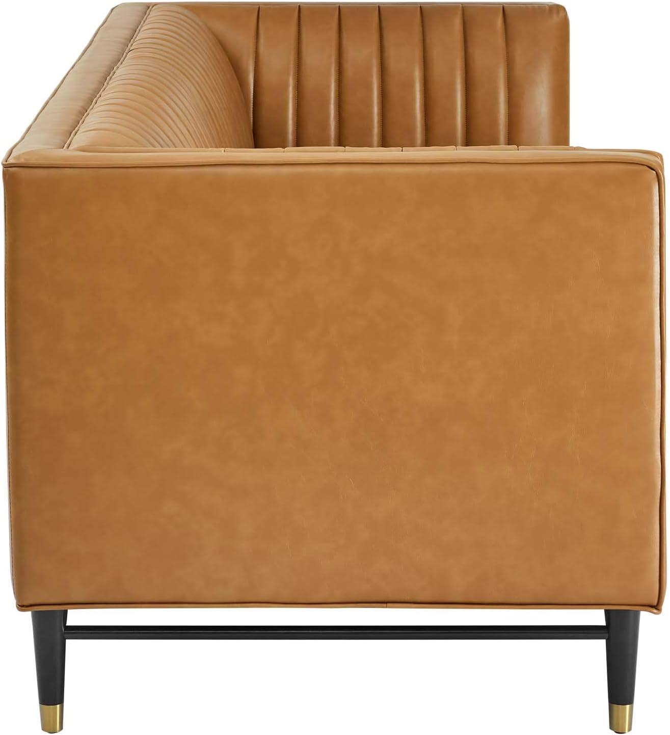 Modway Devote Channel Tufted Vegan Leather Sofa Tan: Modern 3-Seater, Faux Upholstery, Wood Frame