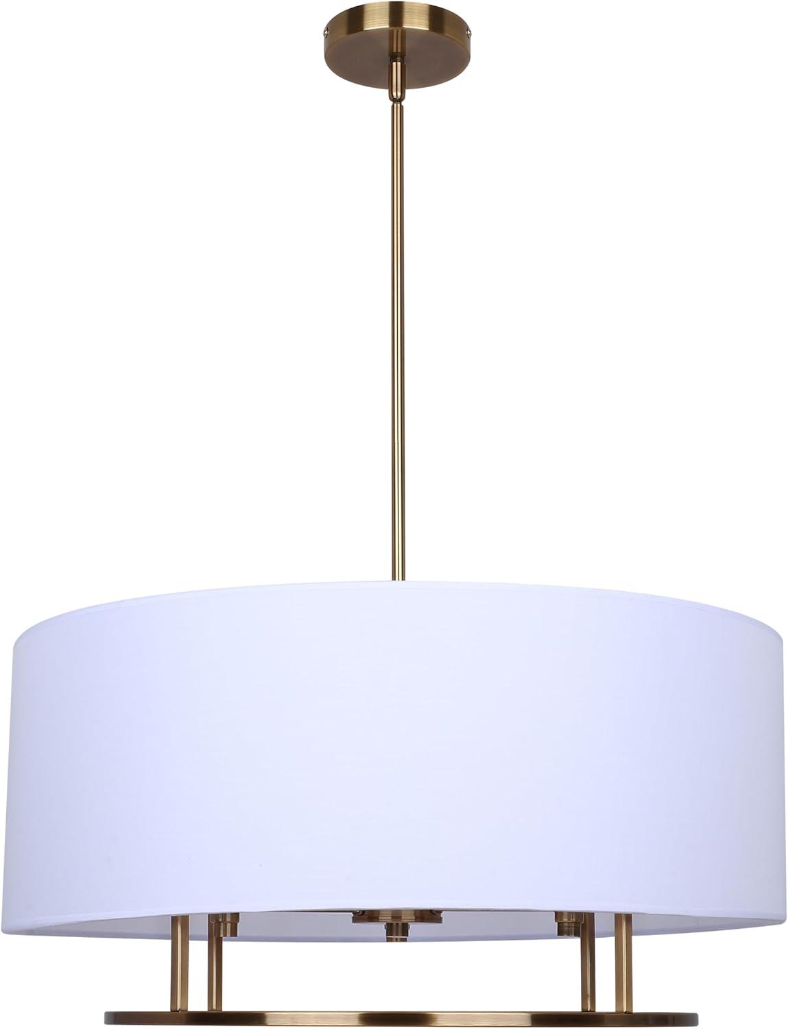 Aria Halo 3-Light Drum Chandelier, 24-Inch Wide Modern Gold Pendant with White Fabric Shade, Adjustable Height Ceiling Light