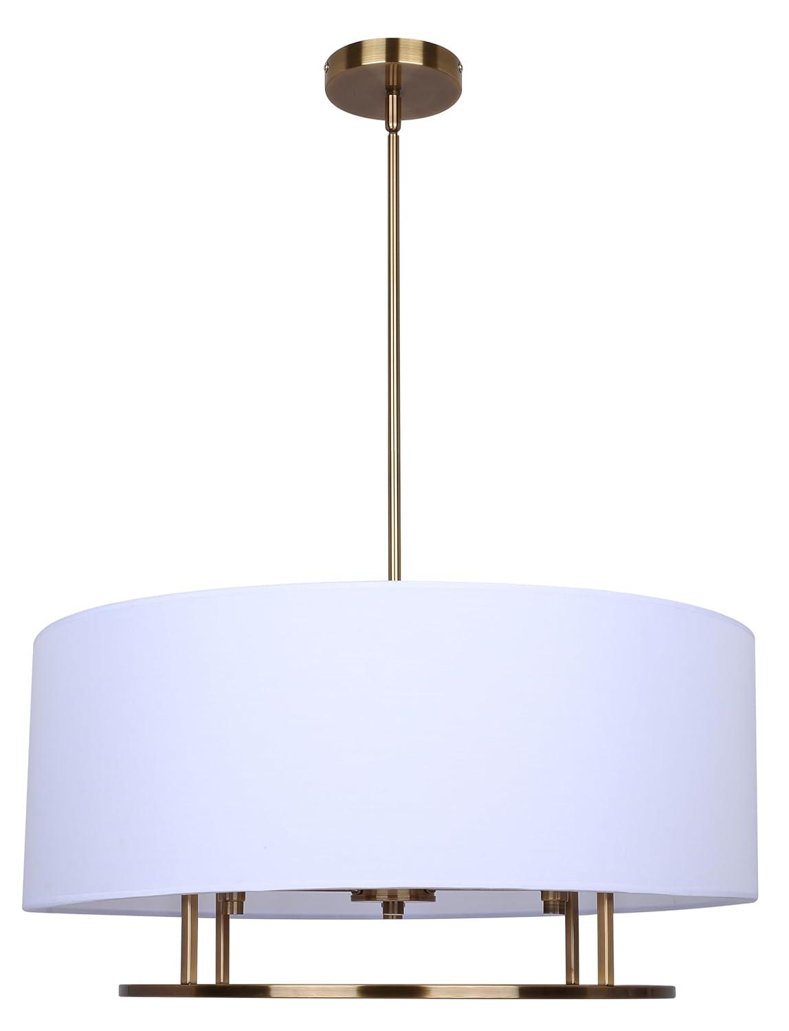Aria Halo 3-Light Drum Chandelier, 24-Inch Wide Modern Gold Pendant with White Fabric Shade, Adjustable Height Ceiling Light