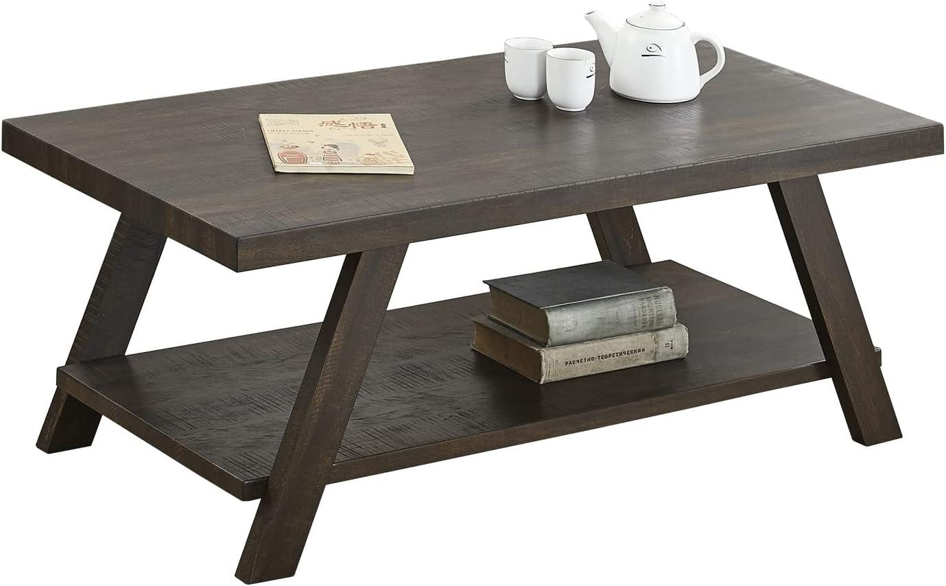 Roundhill Furniture Athens Wood Coffee Table with Shelf Weathered Espresso