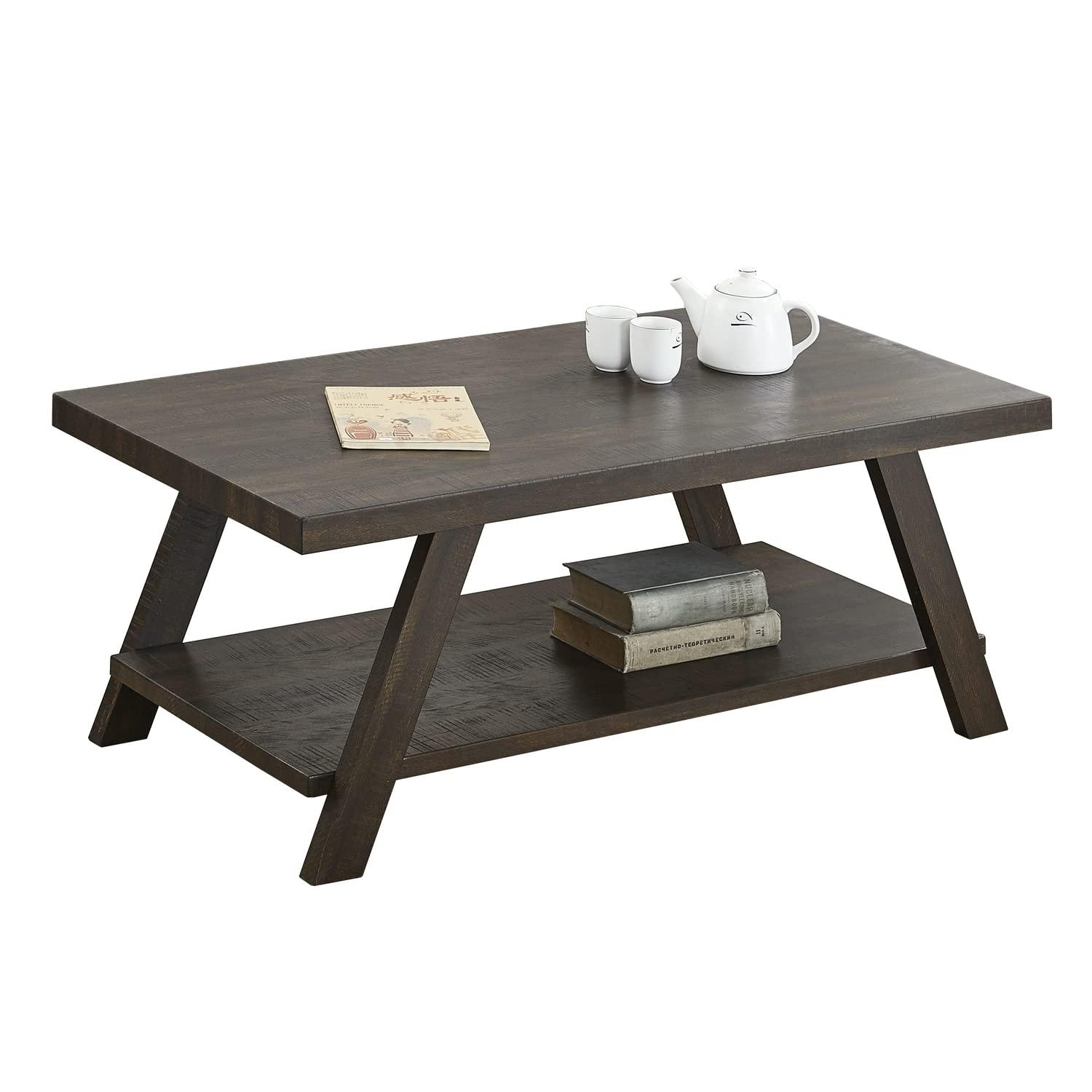 Roundhill Furniture Athens Contemporary Wood Shelf Coffee Table in Weathered Espresso