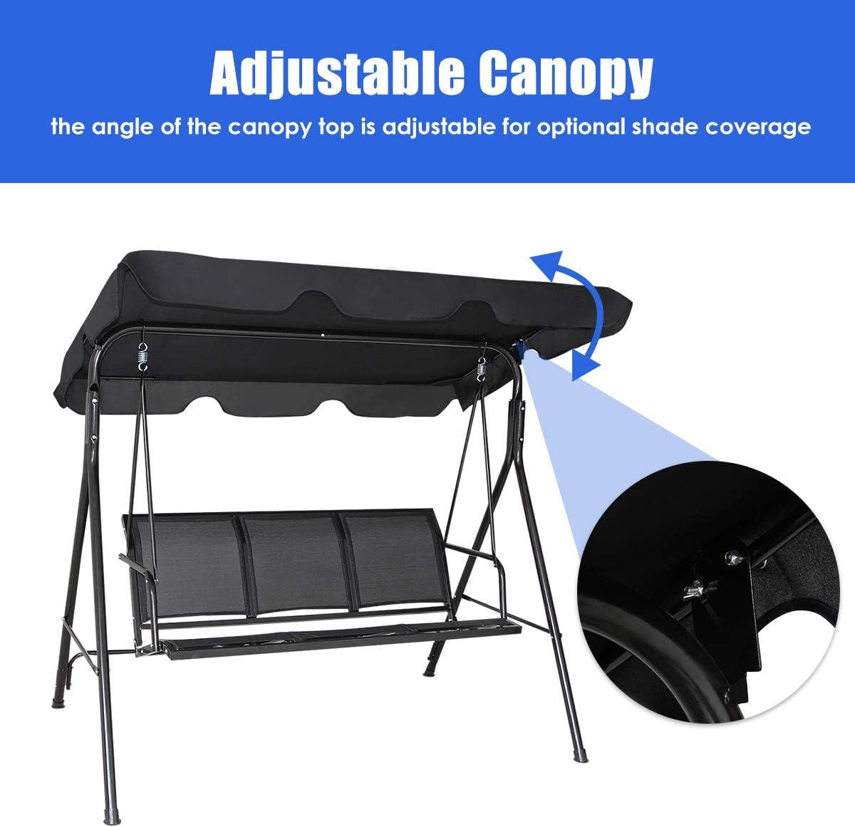 Costway Outdoor Patio Swing Canopy 3 Person Canopy Swing Chair Patio Hammock Black