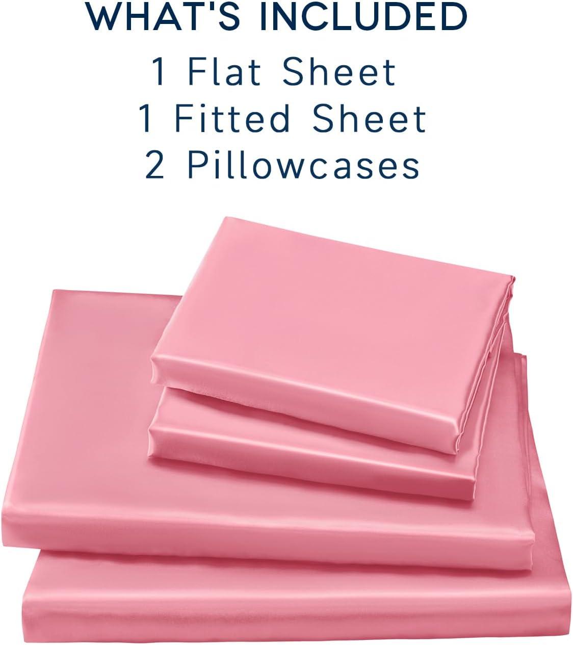 Blush Pink Queen Satin Deep Pocket Bed Sheet Set