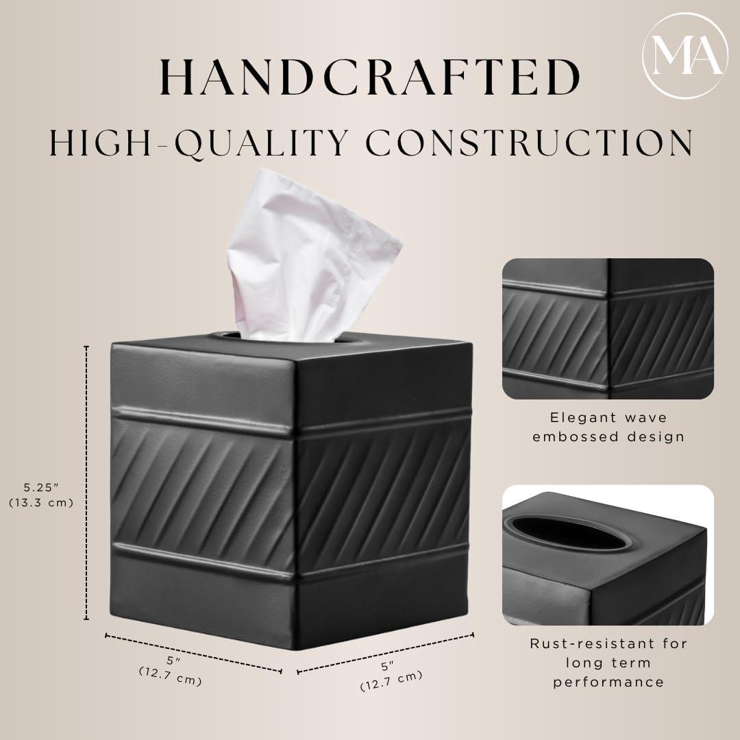Monarch Abode Tissue Box Cover, Hand Hammered, Metal, Square Tissue Box Holder, Black