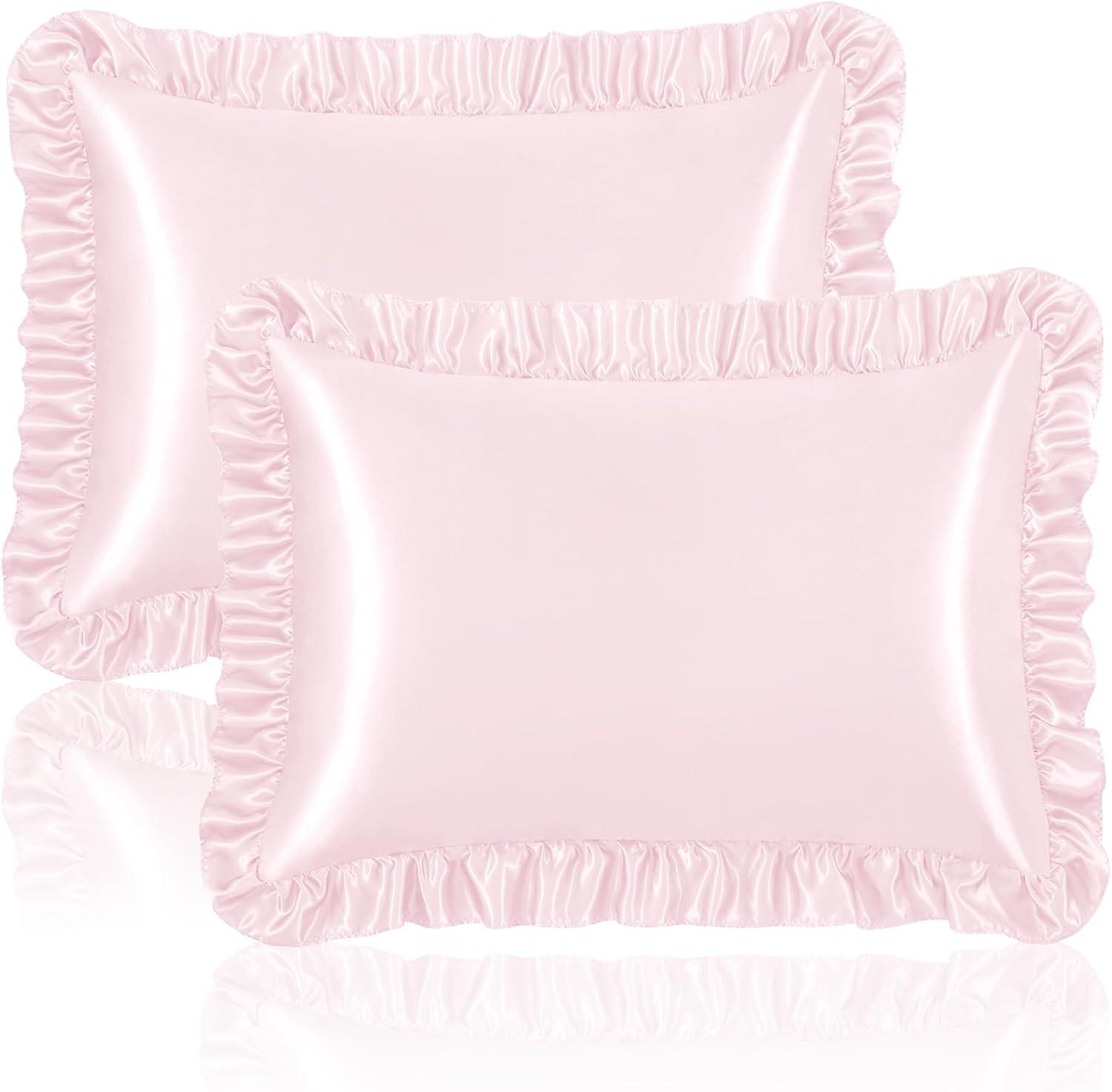 Blush Pink Satin Ruffled Standard/Queen Pillowcase Set