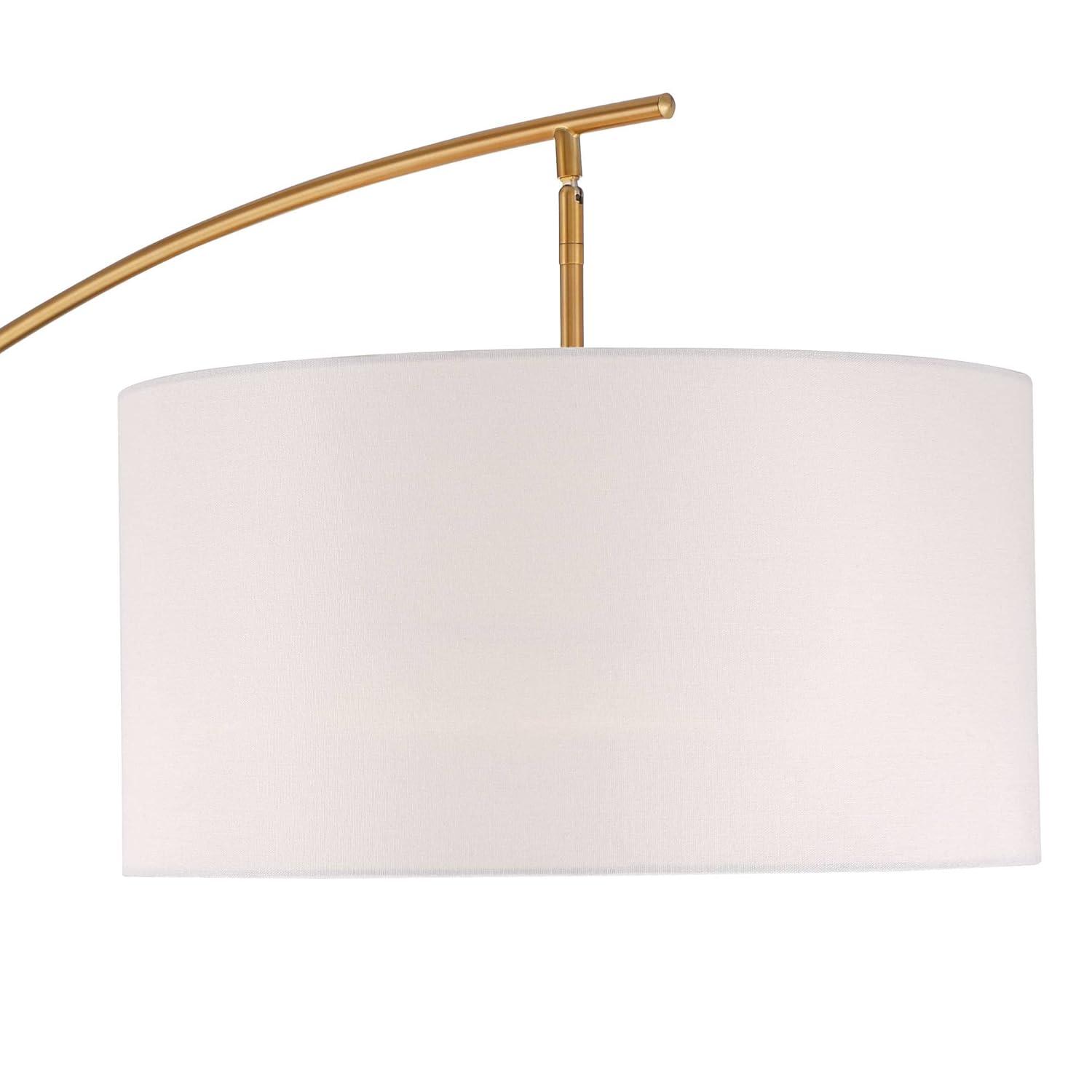 Possini Euro Design Raymond Modern Arc Floor Lamp 69" Tall Warm Gold Adjustable Boom Arm White Linen Drum Shade for Living Room Reading Office House