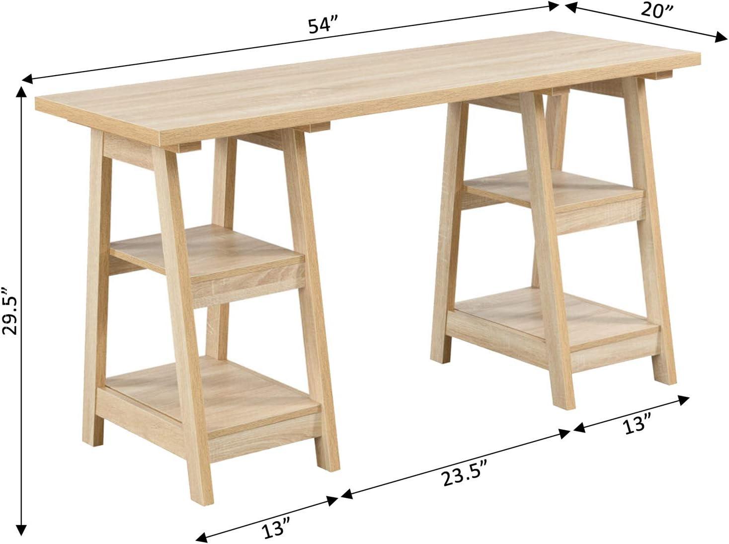Convenience Concepts Designs2Go 29.25" Double Trestle Desk with Shelves, Weathered White, All Ages