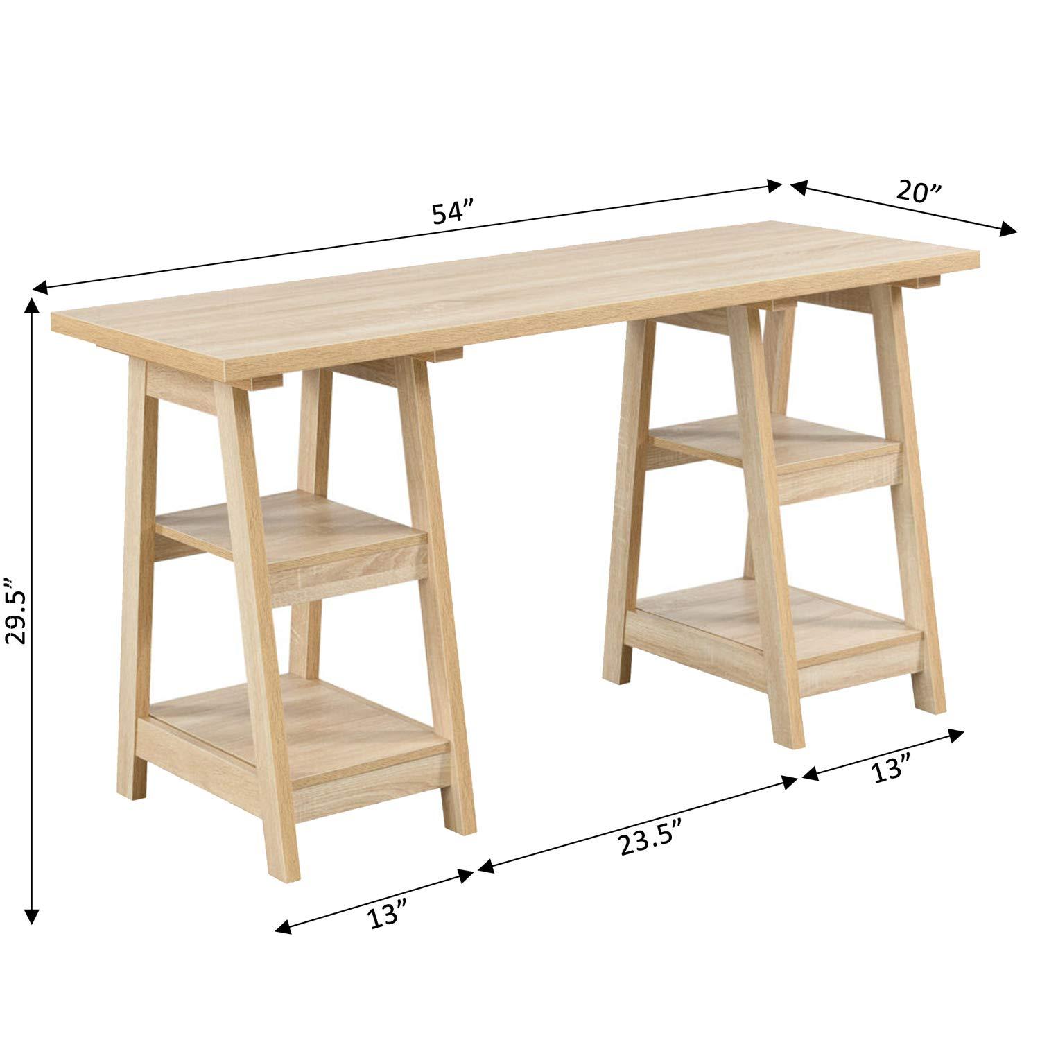 Convenience Concepts Designs2Go 29.25" Double Trestle Desk with Shelves, Weathered White, All Ages