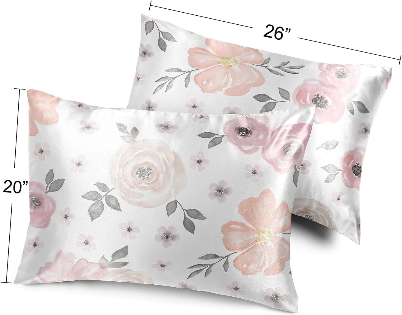 Sweet Jojo Designs Watercolor Floral Pink Grey White Decorative Satin Pillowcases