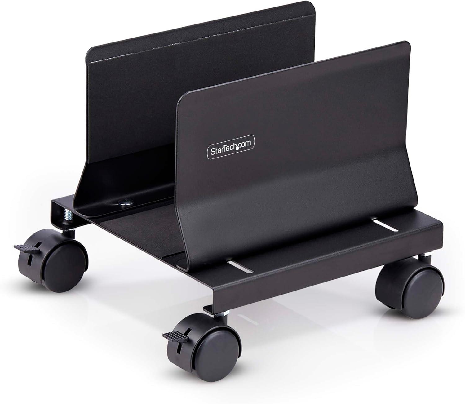 Adjustable Black Steel Computer Tower Cart with Wheels