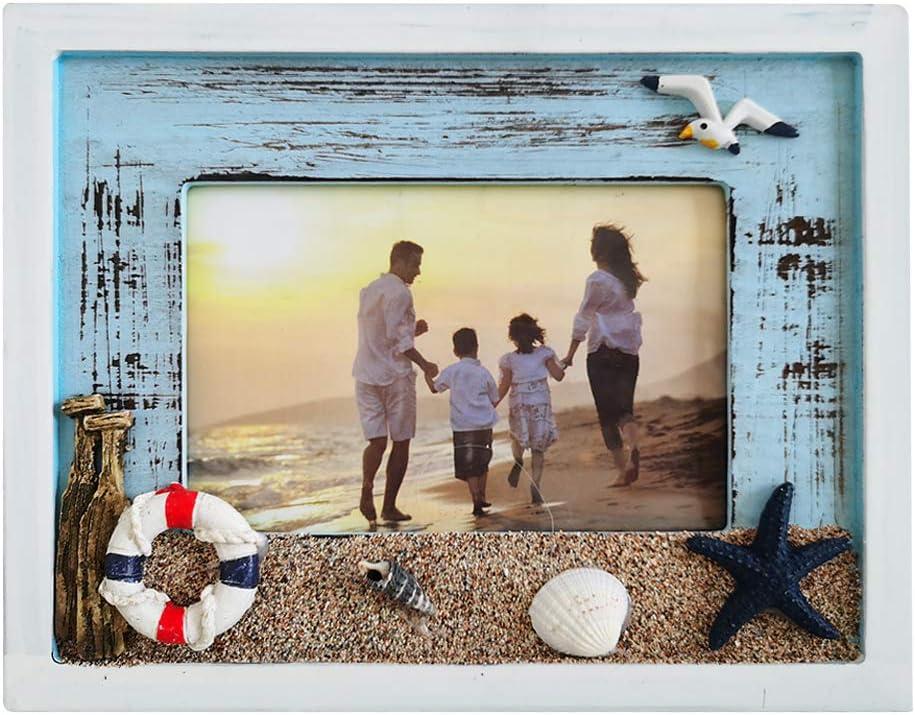 MUAMAX Beach Picture Frames 4 x 6 Ocean Photo Frame 4 by 6 Distressed Wooden Weathered Frames Coastal Frames Nautical Photo Stand Kids Gifts