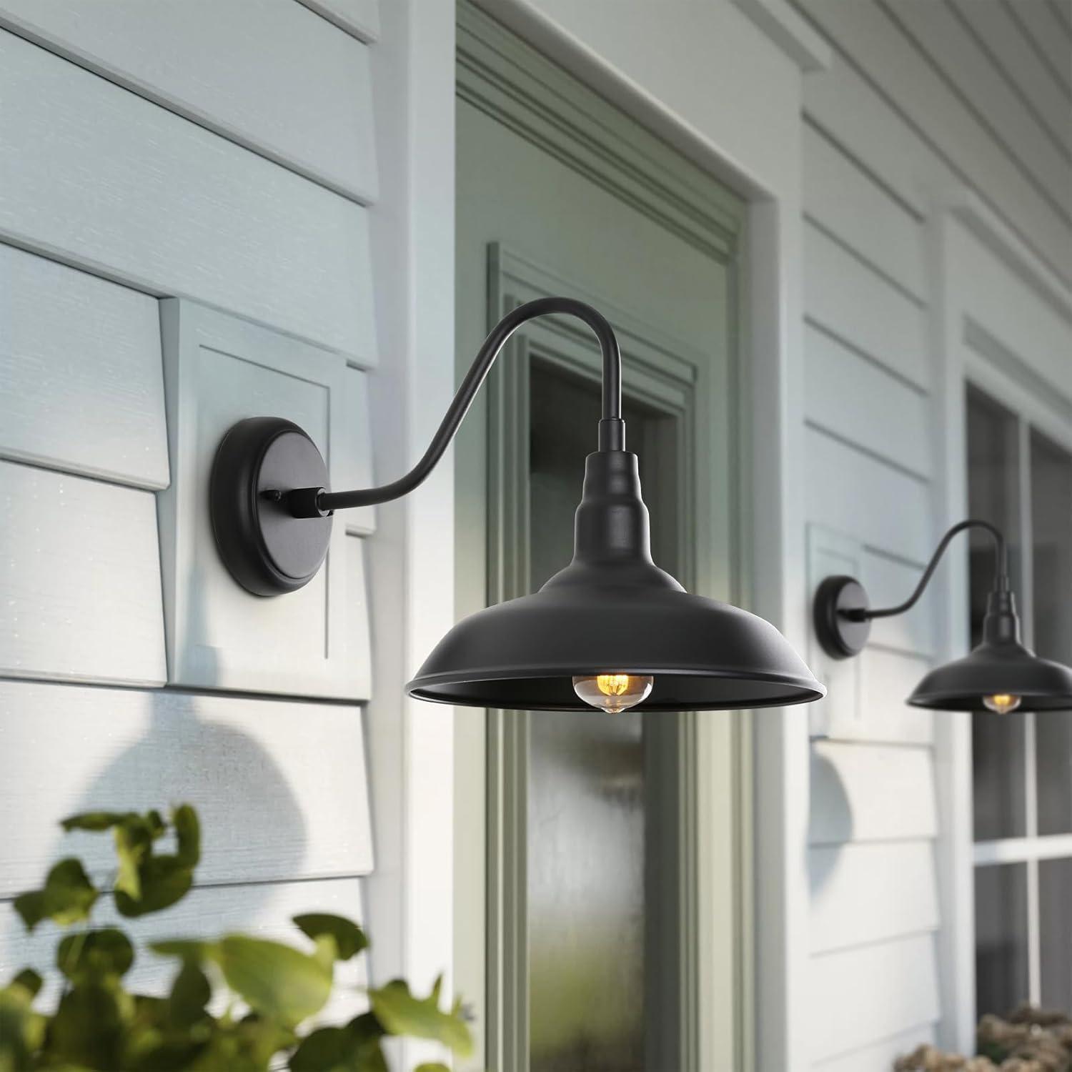 GOALPLUS Black Barn Gooseneck Light for Farmhouse, Exterior Porch Lights Fixture with Wall Mount, Outdoor Wall Sconce for Garage, Patio, 10 Inch, 1 Pack