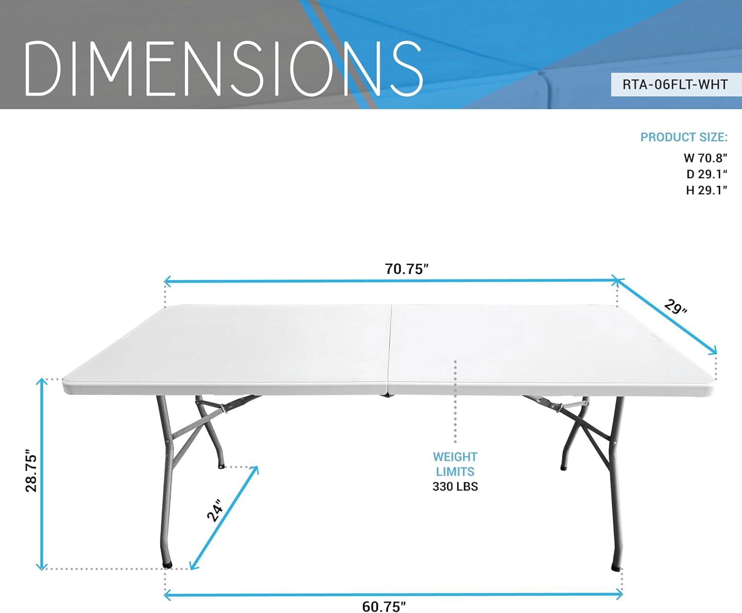 Techni Home 6' Folding Table with Easy-Carry Handle Granite White