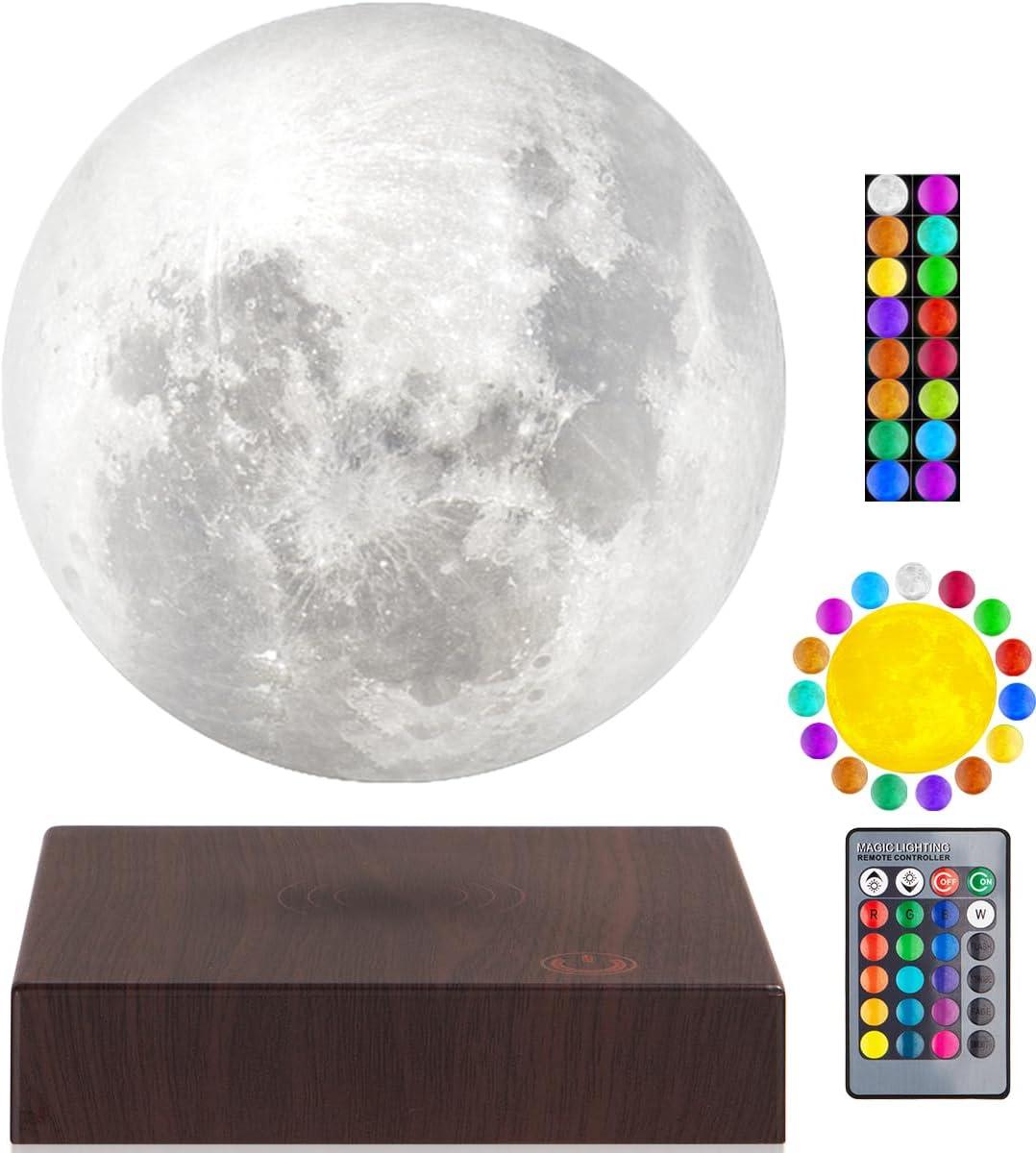 VGAzer Moon Lamp 3D Printing Magnetic Levitating Moon Light Lamps for Home、Office Decor, Creative Gift-6 Inch,Has 16 Colors 20 Modes