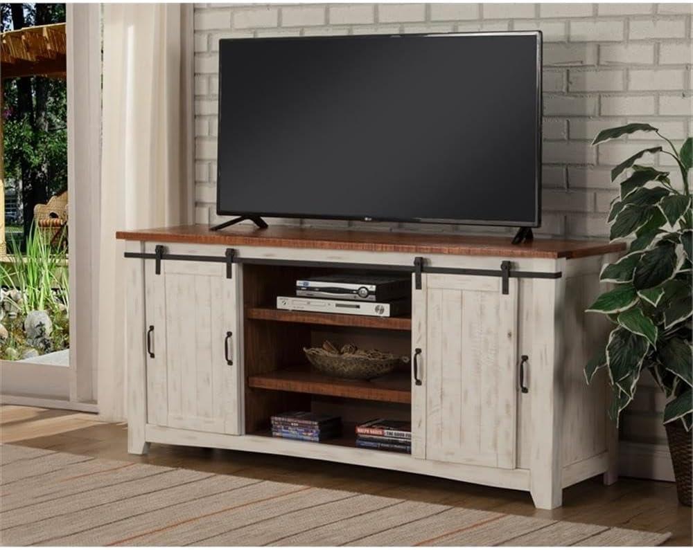 Taos 65" Solid Wood TV Stand Antique White and Honey Finish - Martin Svensson Home