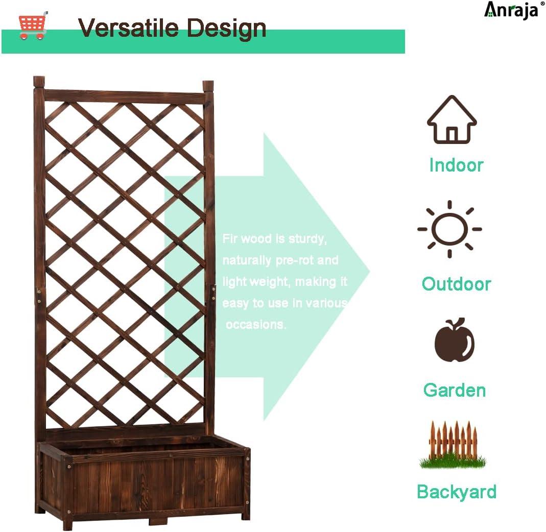 Anraja Wood Planter Box with Trellis Raised Outdoor, Brown