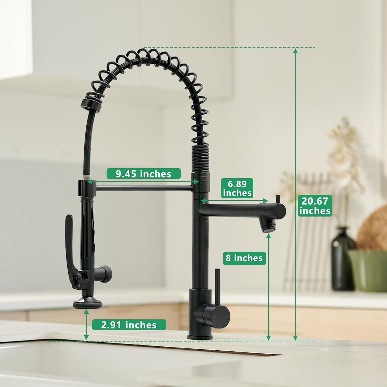 Matte Black Industrial Pull-Down Kitchen Faucet with Sprayer