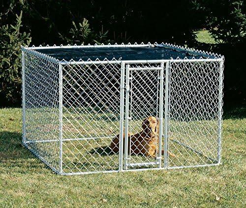 Gray Chain Link Portable Outdoor Dog Kennel with Sunscreen