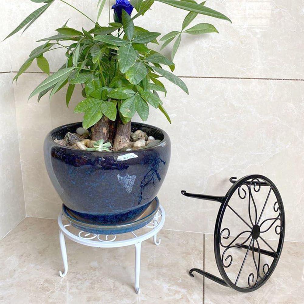 QISHENG Metal Plant Stand Wrought Iron Planter,Iron Art Flower Pot Supporting Stand Indoor Outdoor Garden Set of 3 (White)