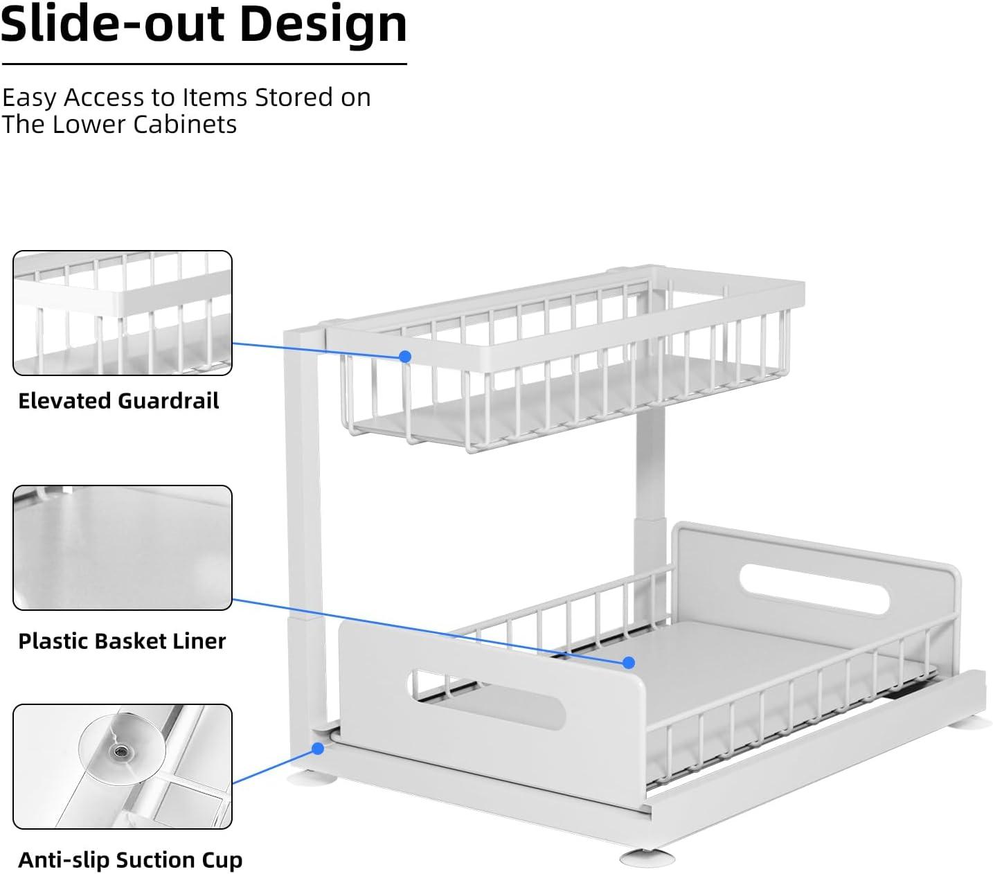 White 2-Tier Sliding Metal Under Sink Organizer